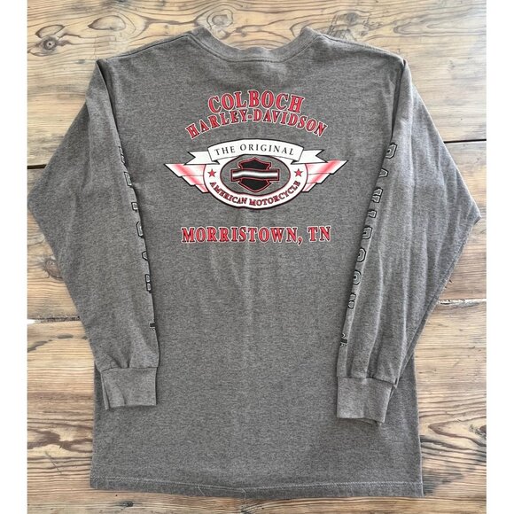 VTG Harley Davidson Graphic Print T-Shirt Mens M Double Sided Long Sleeve - Picture 1 of 7